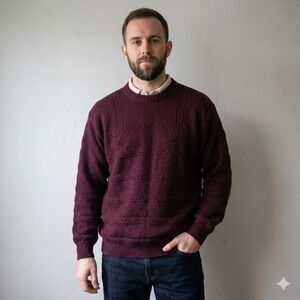 Vintage Paul & Shark Yachting Sweater Mens Large Burgundy Wool Alpaca Textured